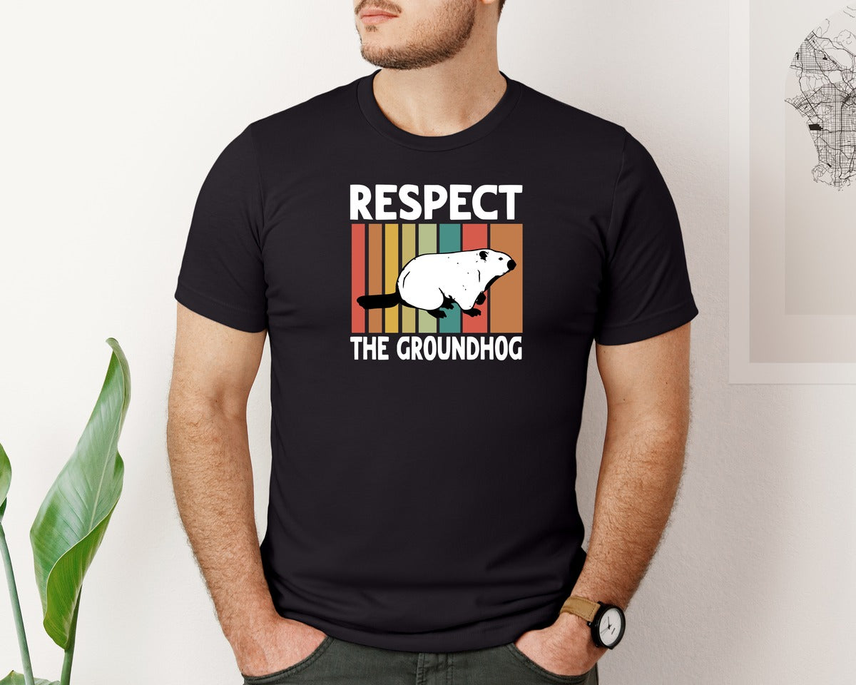 brand:Bella Canvas|color:Black|Respect The Groundhog Woodchuck Shirt 2 Graphic T-Shirt