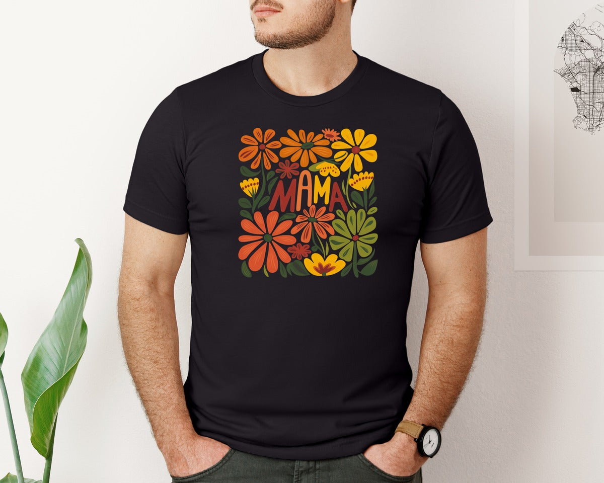 brand:Bella Canvas|color:Black|Retro Floral Mama Boho Mothers Day 3 Graphic T-Shirt