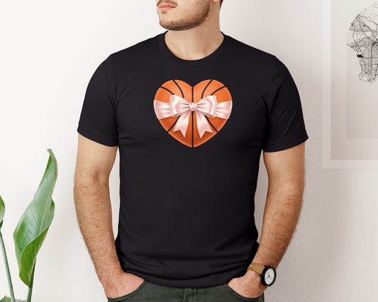 Heart Shape Basketball Coquette Bow Graphic T-Shirt
