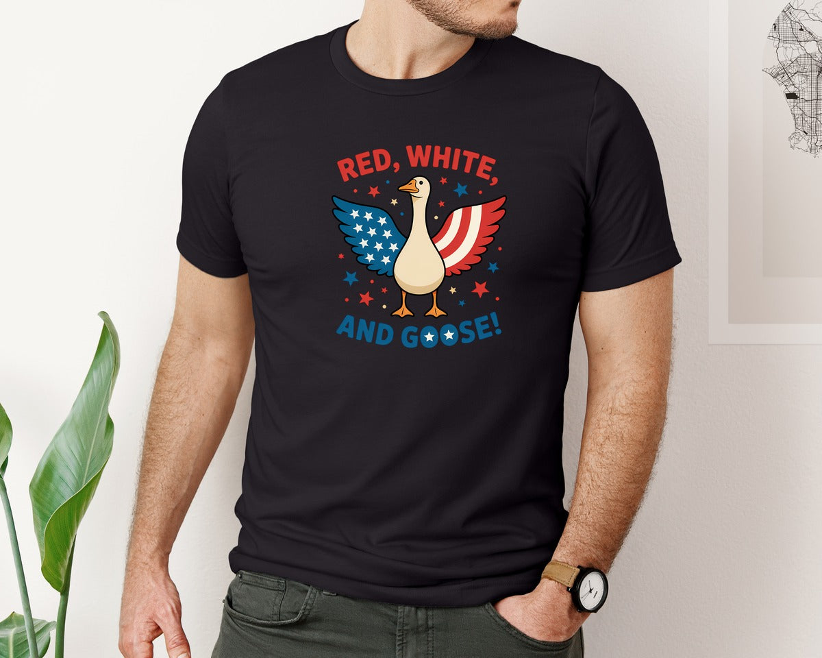 brand:Bella Canvas|color:Black|Patriotic Goose 4Th Of July Coquette Usa Graphic T-Shirt