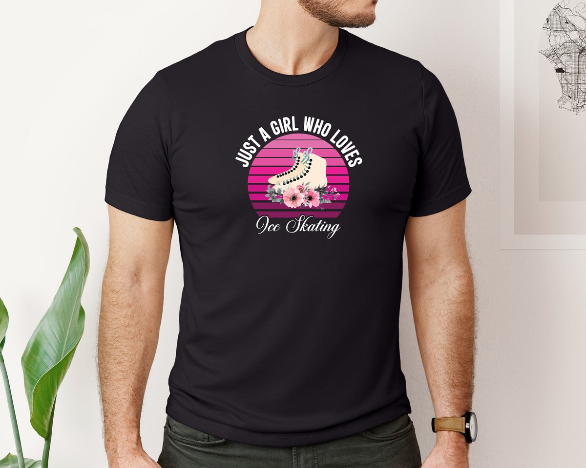 brand:Bella Canvas|color:Black|Just A Girl Who Loves Ice Skating Tshirt Graphic T-Shirt