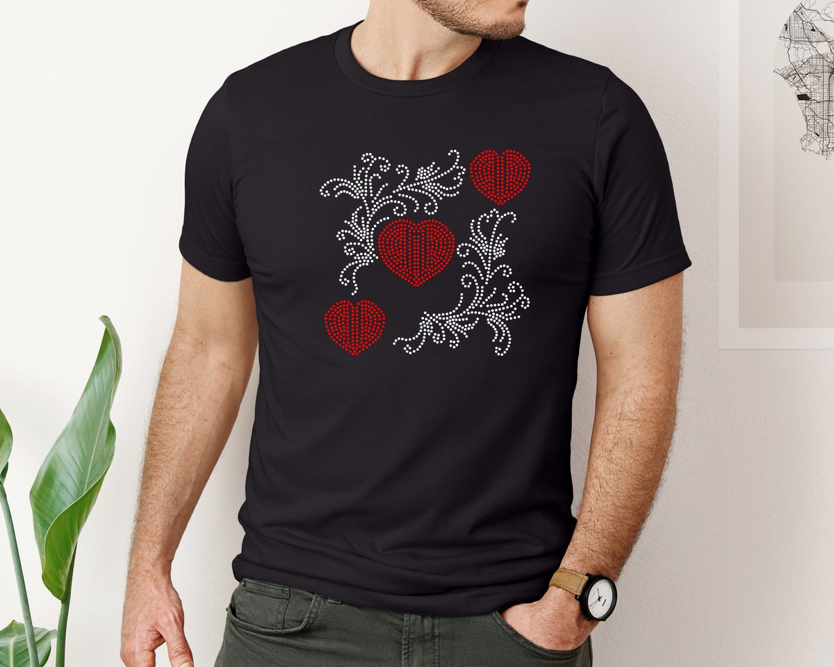 brand:Bella Canvas|color:Black|Love Rhinestone Template 37 Graphic T-Shirt