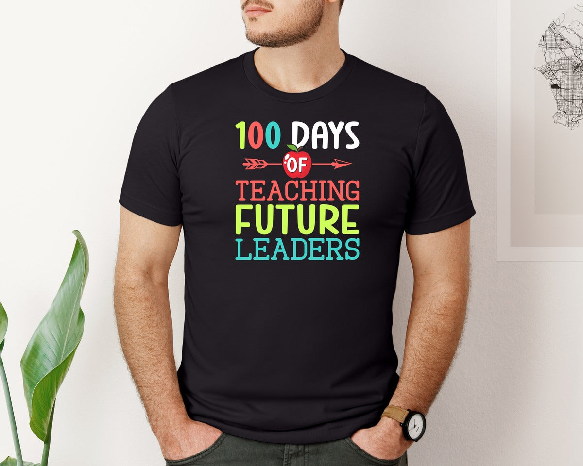 brand:Bella Canvas|color:Black|100 Days School Teacher Shirt Graphic T-Shirt