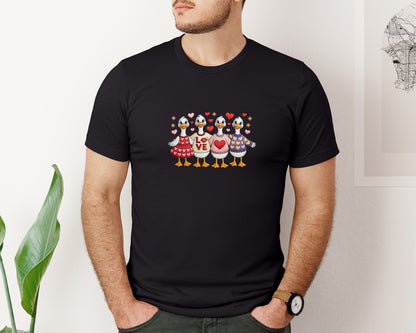 brand:Bella Canvas|color:Black|Valentine Faux Stitch Goose Graphic T-Shirt