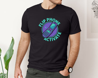 brand:Bella Canvas|color:Black|Flip Phone Activate Graphic T-Shirt