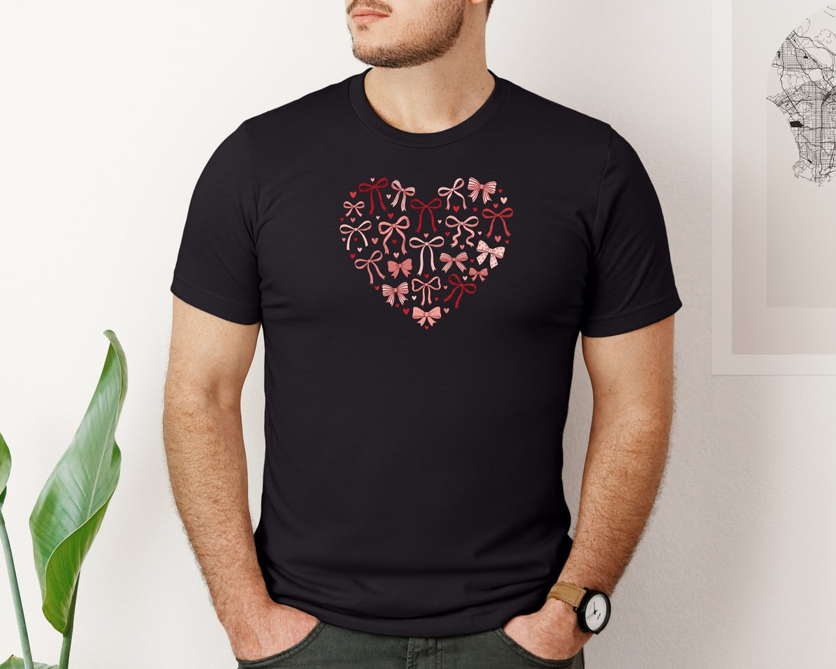 brand:Bella Canvas|color:Black|Valentine Coquette Bow Heart Graphic T-Shirt