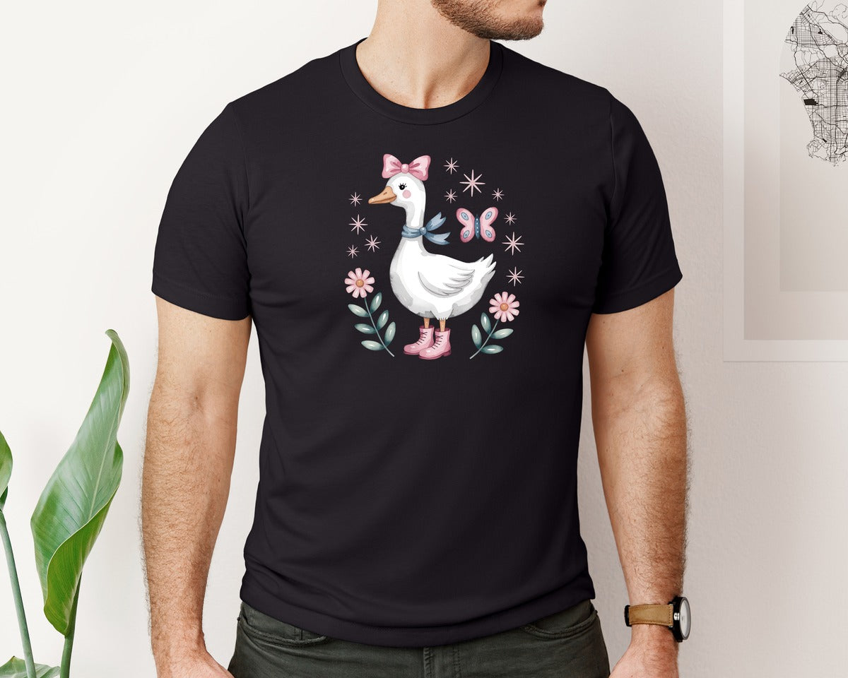 brand:Bella Canvas|color:Black|Coquette Silly Goose Butterfly Graphic T-Shirt