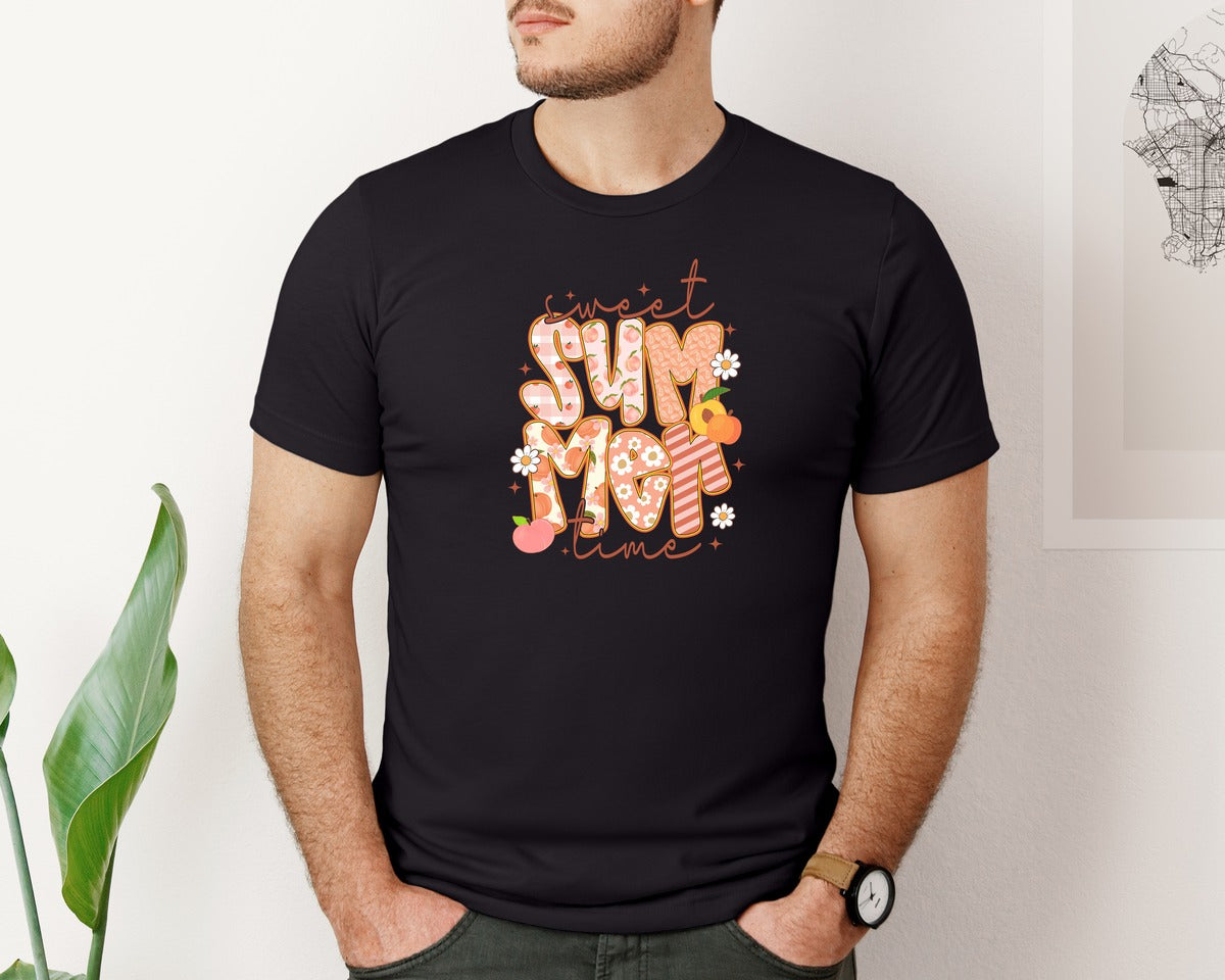 brand:Bella Canvas|color:Black|Sweet Summer Time Preppy Peach Graphic T-Shirt