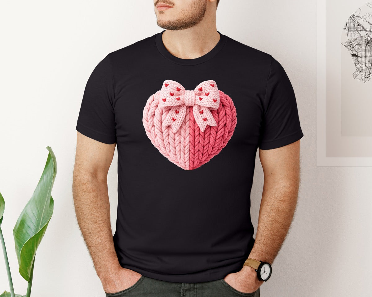 brand:Bella Canvas|color:Black|Coquette Coquette Bow Heart Knit Graphic T-Shirt