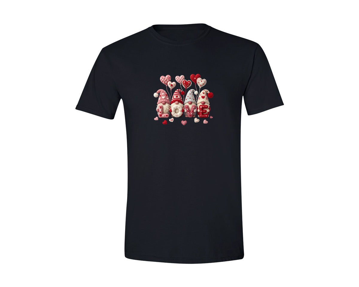 brand:Generic|color:Black|Faux Yarn Valentine Gnomes Love Graphic T-Shirt