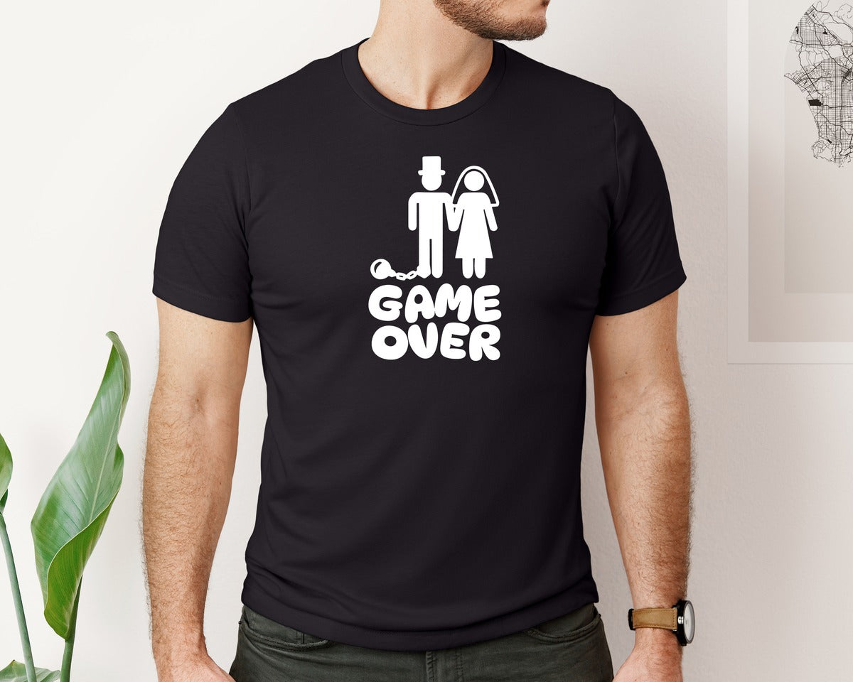 brand:Bella Canvas|color:Black|Game Over Bride Groom Wedding Graphic T-Shirt