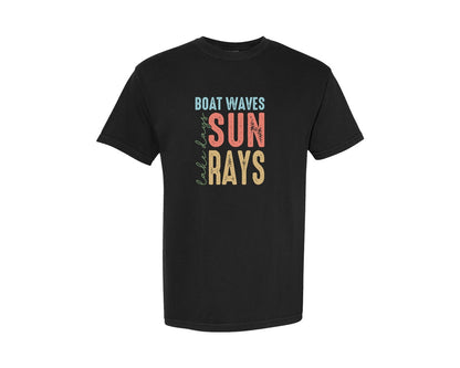 brand:Comfort Colors|color:Black|Boat Waves Sun Ray Lake Days Summer Graphic T-Shirt