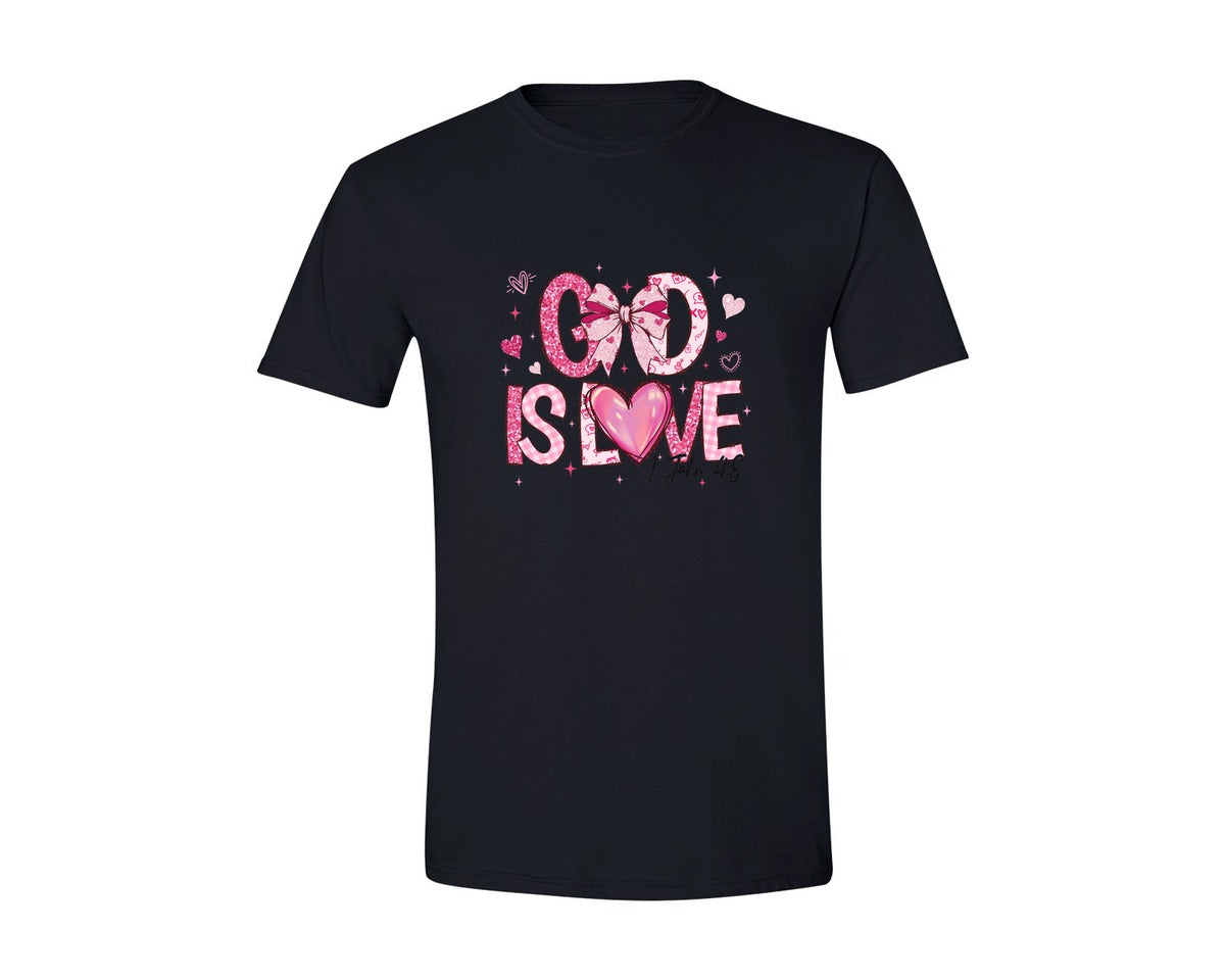 brand:Generic|color:Black|God Is Love Pink Glitter Christian Graphic T-Shirt
