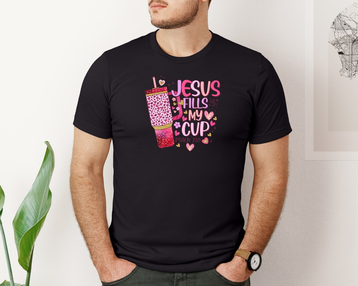 brand:Bella Canvas|color:Black|Jesus Valentines Day Leopard Graphic T-Shirt