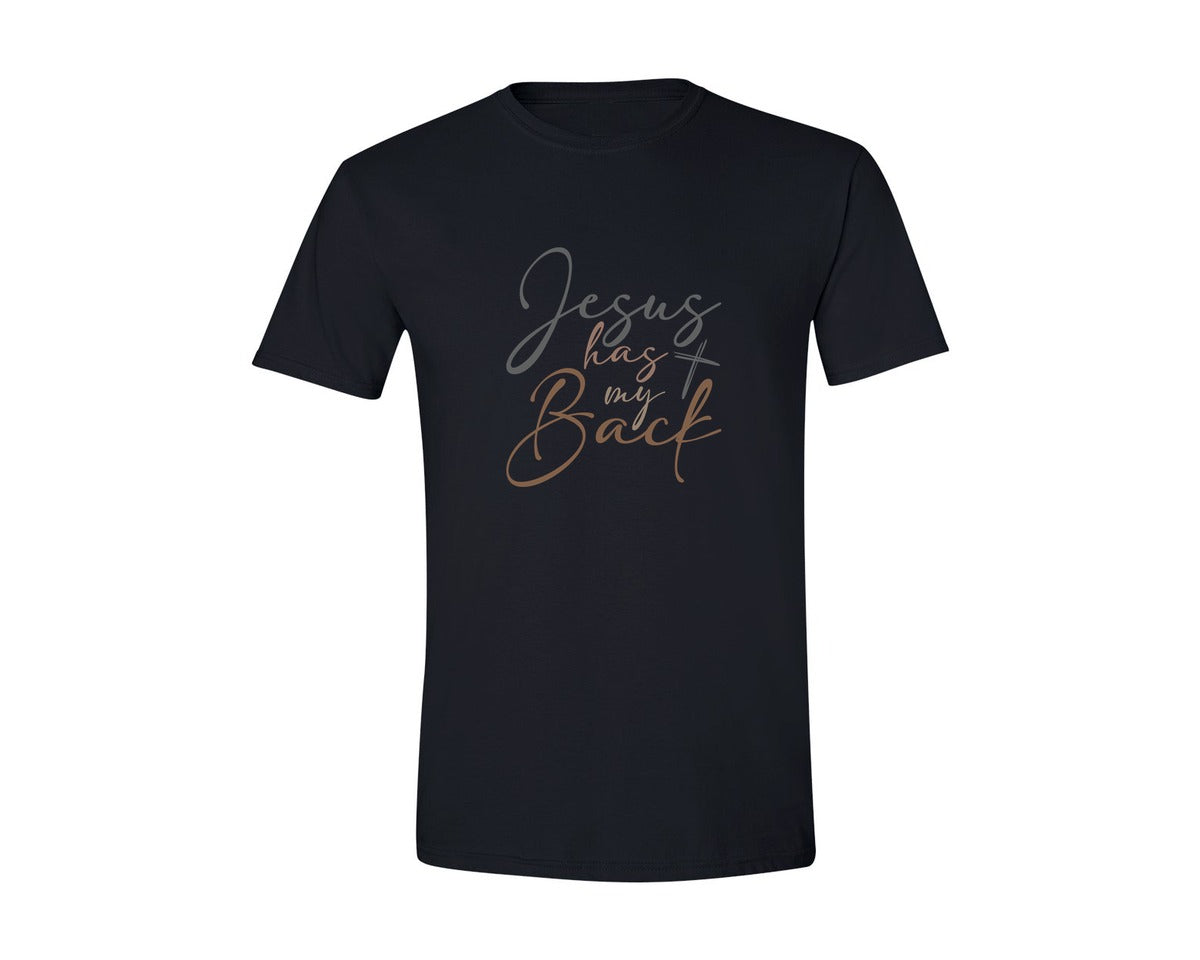 brand:Generic|color:Black|Jesus Has My Back Christian Graphic T-Shirt