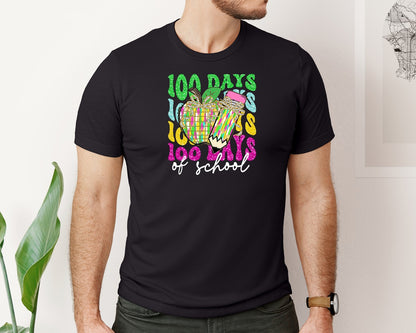 brand:Bella Canvas|color:Black|Retro 100 Days Of School 3 Graphic T-Shirt