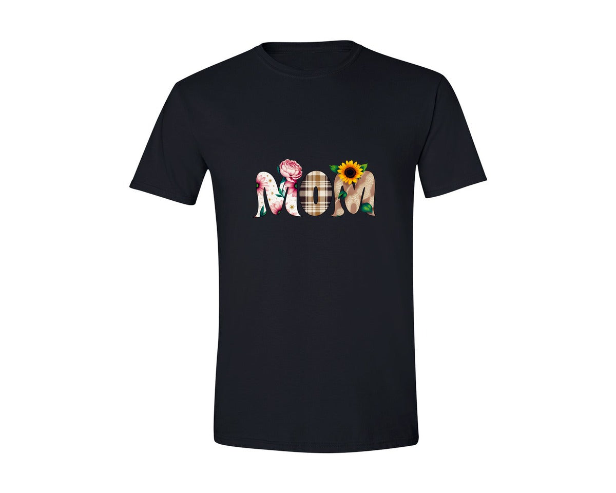 brand:Generic|color:Black|Leopard Mom Flower Retro Mom Graphic T-Shirt