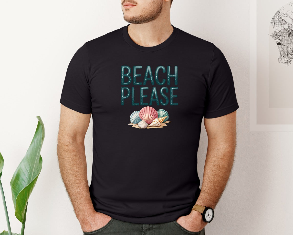 brand:Bella Canvas|color:Black|Funny Beach Please Summer Shirt Graphic T-Shirt
