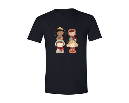 brand:Generic|color:Black|Whimsical Winter Christmas Girl 14 Graphic T-Shirt