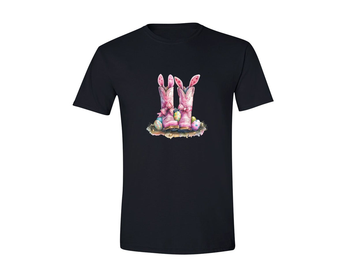 brand:Generic|color:Black|Howdy Easter Western Easter Bunny 12 Graphic T-Shirt