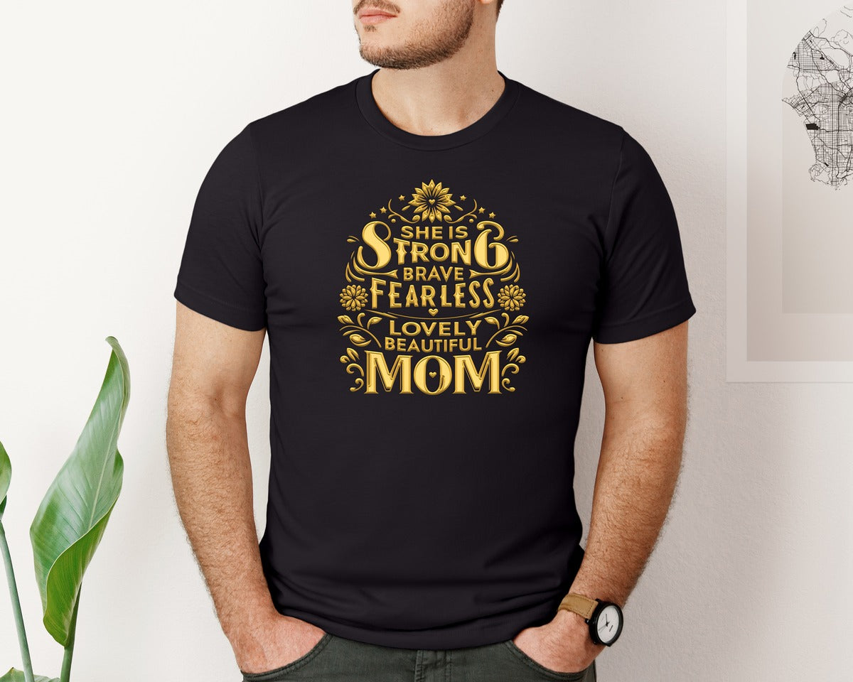 brand:Bella Canvas|color:Black|She Is Mom Mothers Day Mom Life Graphic T-Shirt