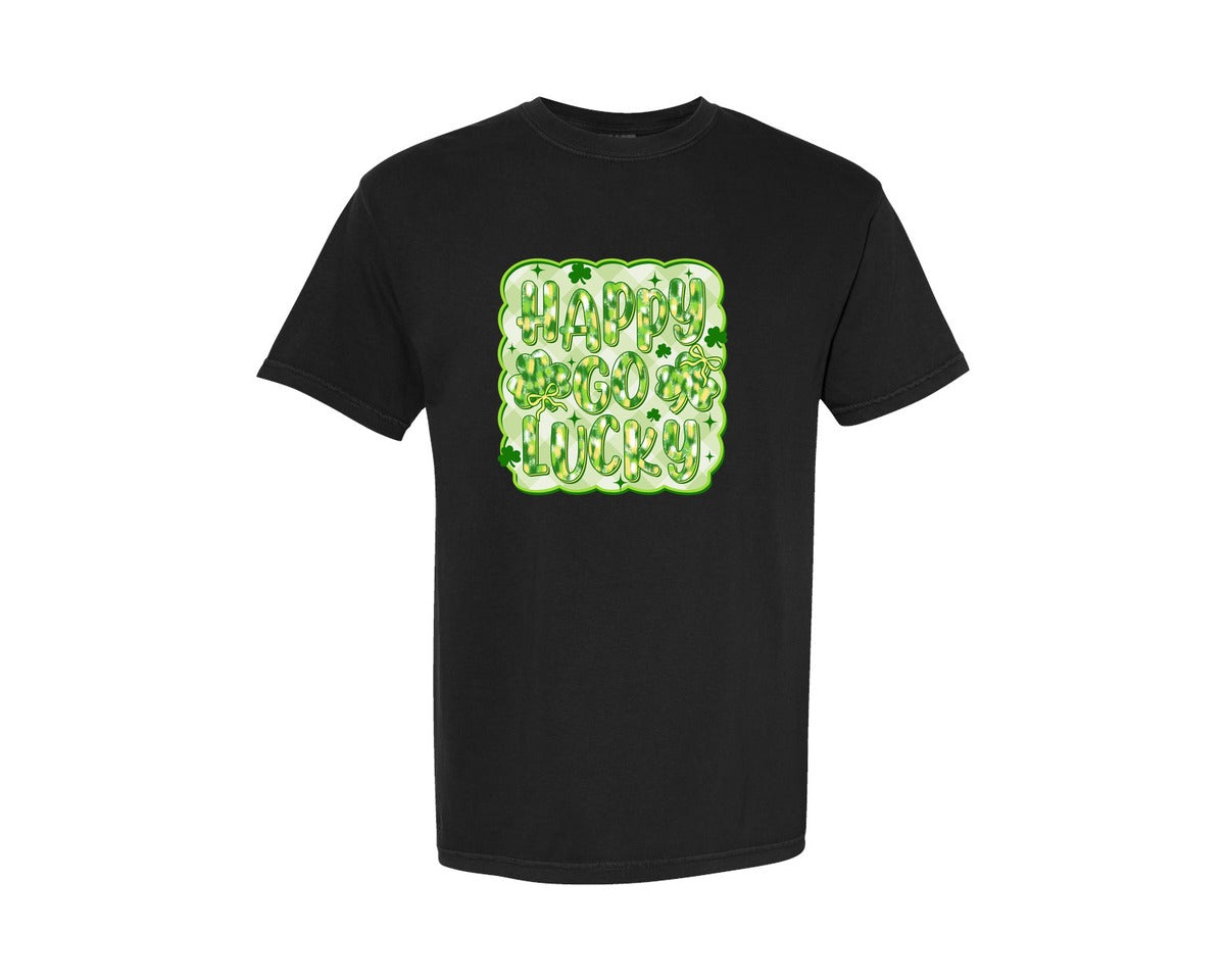 brand:Comfort Colors|color:Black|Happy Go Lucky St Patrick 2 Graphic T-Shirt