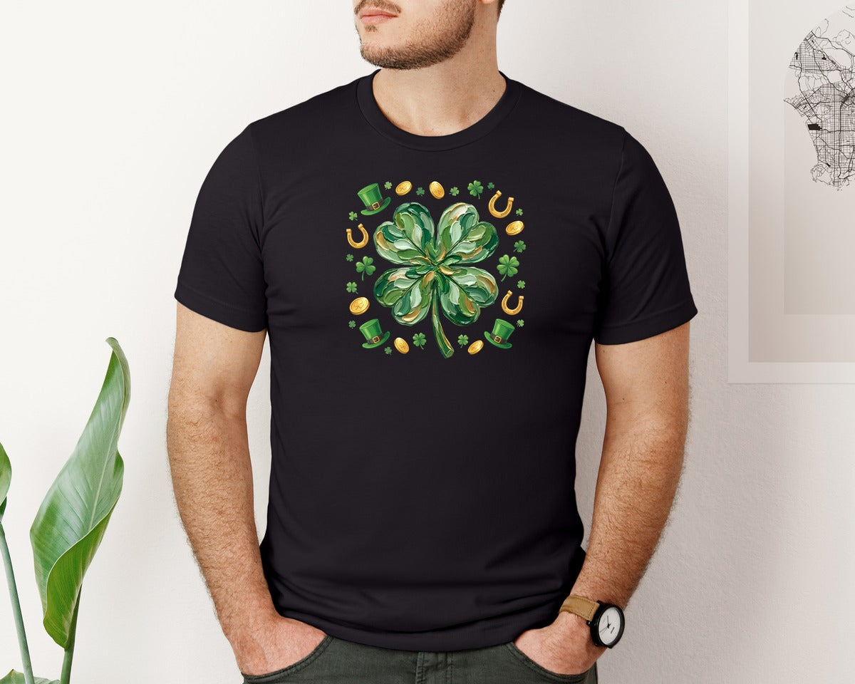 brand:Bella Canvas|color:Black|Lucky Shamrock St Patrick Graphic T-Shirt