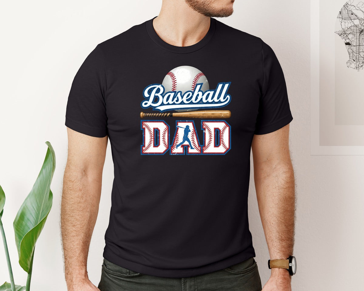 brand:Bella Canvas|color:Black|Baseball Dad Distressed Sports Graphic T-Shirt