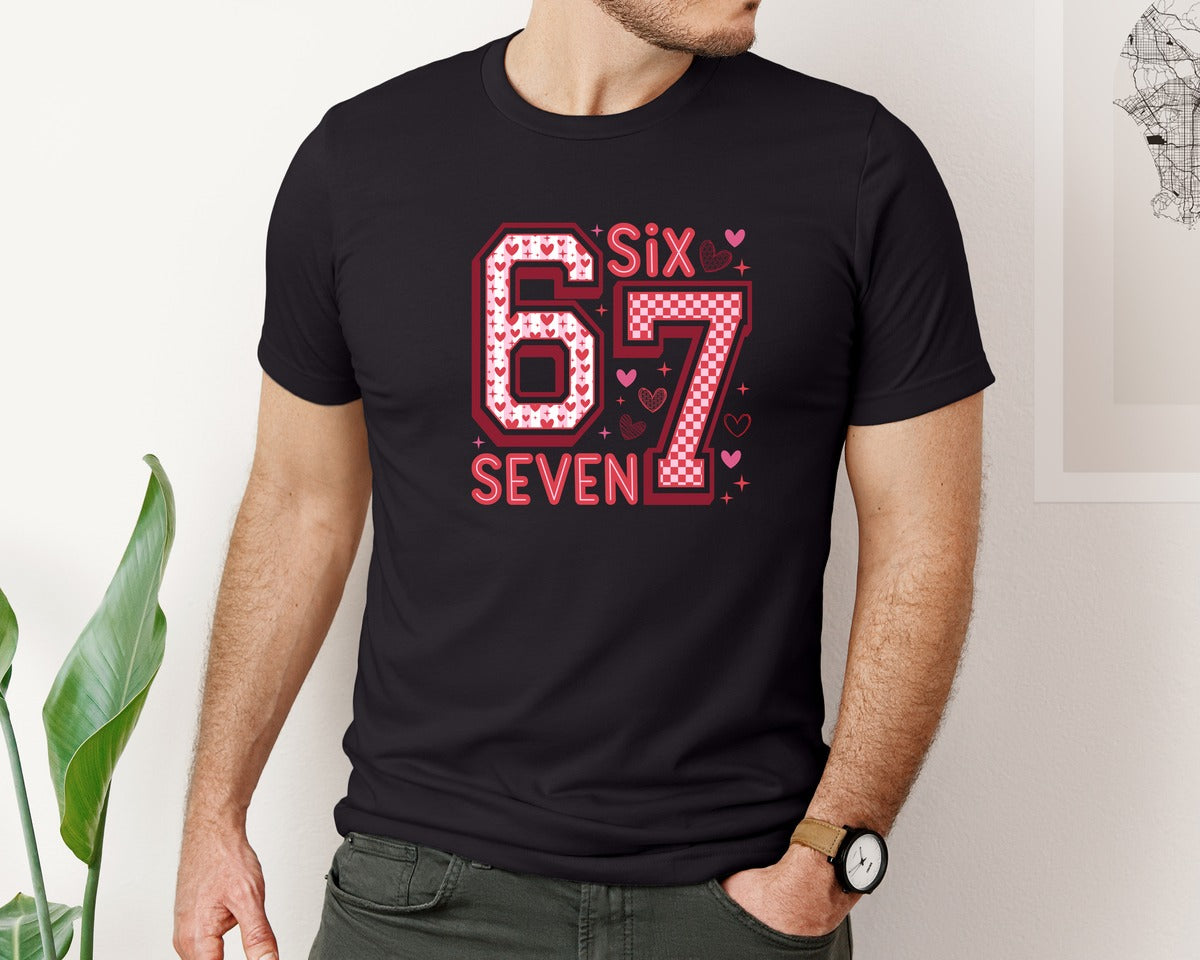 brand:Bella Canvas|color:Black|Funny 6 7 Valentines Six Seven Graphic T-Shirt