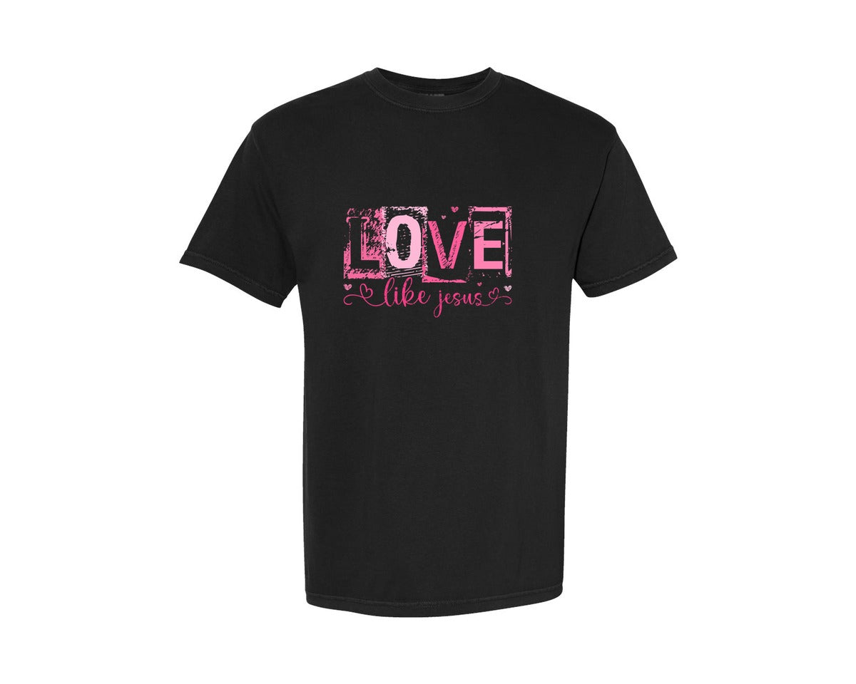 brand:Comfort Colors|color:Black|Retro Love Like Jesus Graphic T-Shirt