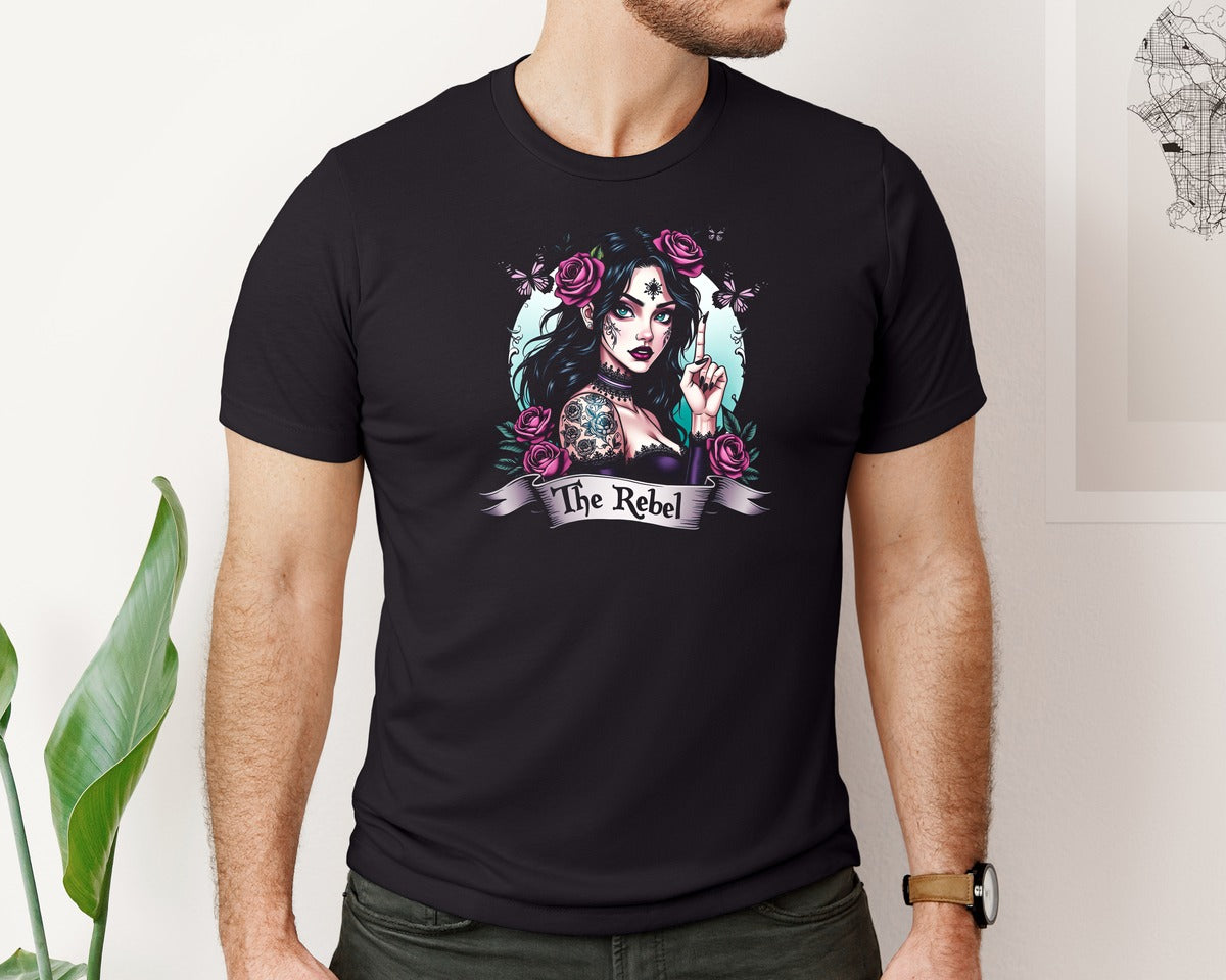 brand:Bella Canvas|color:Black|The Rebel Gothic Rose Graphic T-Shirt