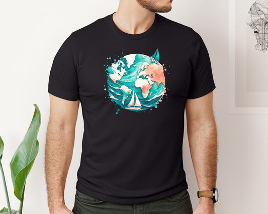 World Map Sailing Boat Travel Graphic T-Shirt