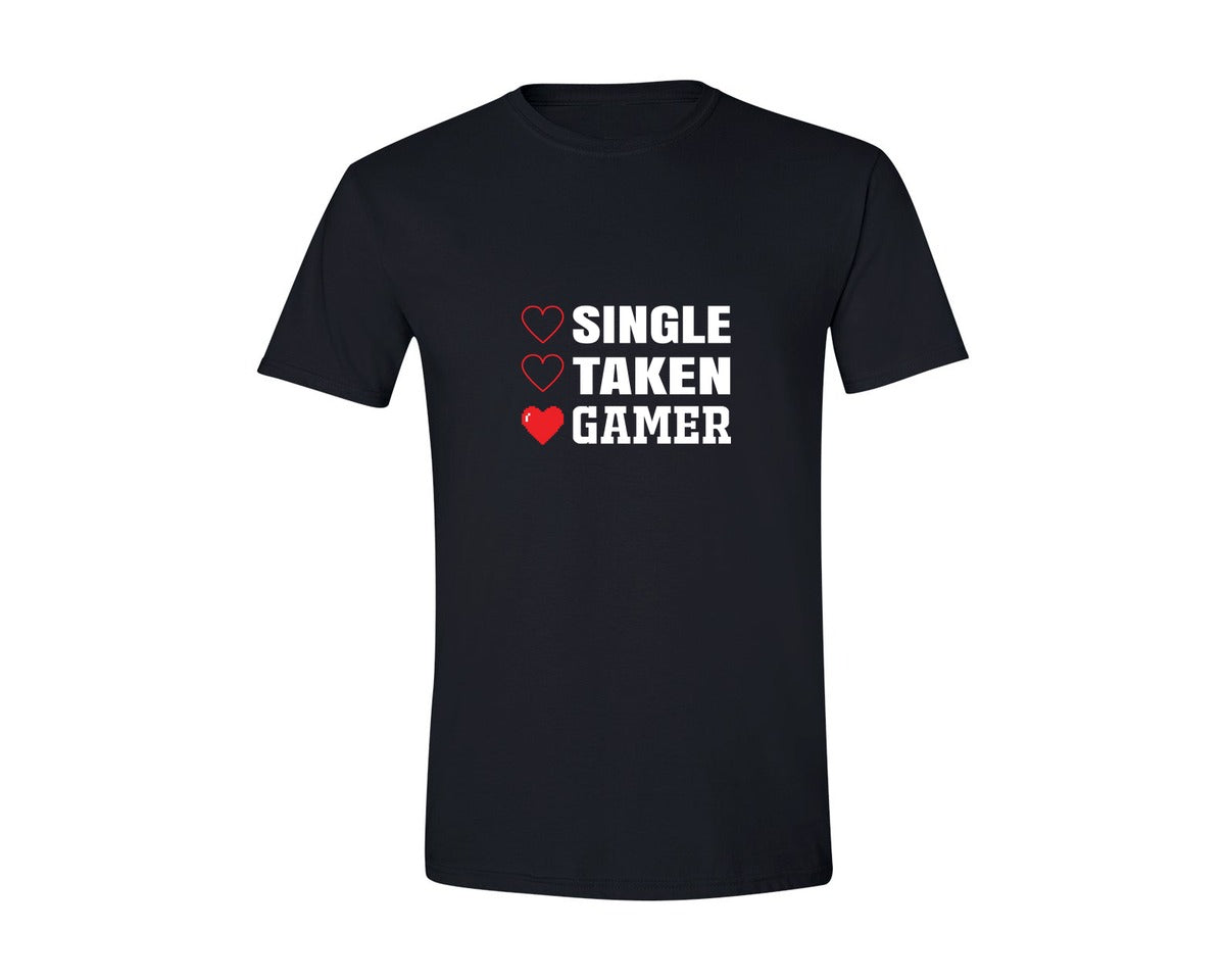 brand:Generic|color:Black|Funny Valentine Single Taken Gamer Graphic T-Shirt