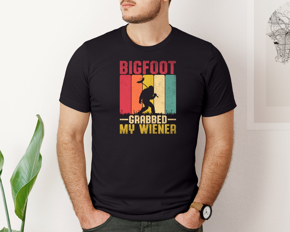 brand:Bella Canvas|color:Black|Bigfoot Grabbed My Wiener Sasquatch Graphic T-Shirt