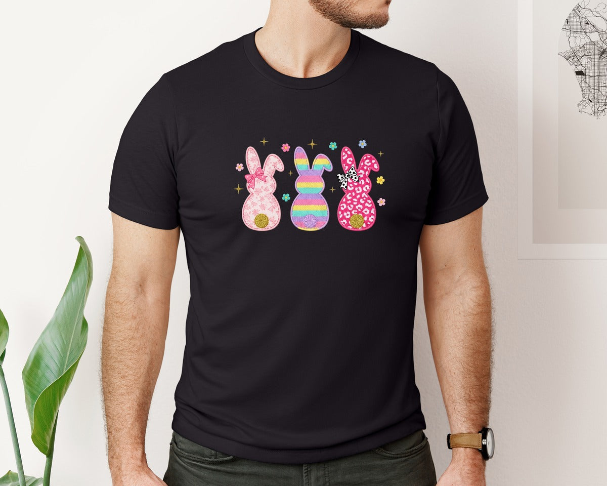 brand:Bella Canvas|color:Black|Crochet Coquette Easter Bunny 3 Graphic T-Shirt