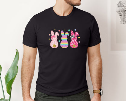 brand:Bella Canvas|color:Black|Crochet Coquette Easter Bunny 3 Graphic T-Shirt