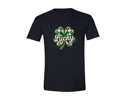 brand:Generic|color:Black|St Patricks Day Lucky Faux Yarn Graphic T-Shirt