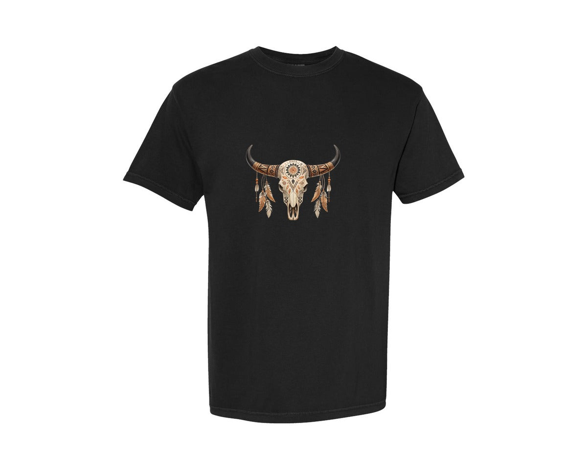 brand:Comfort Colors|color:Black|Western Bull Skull Aztec Boho Longhorn 2 Graphic T-Shirt