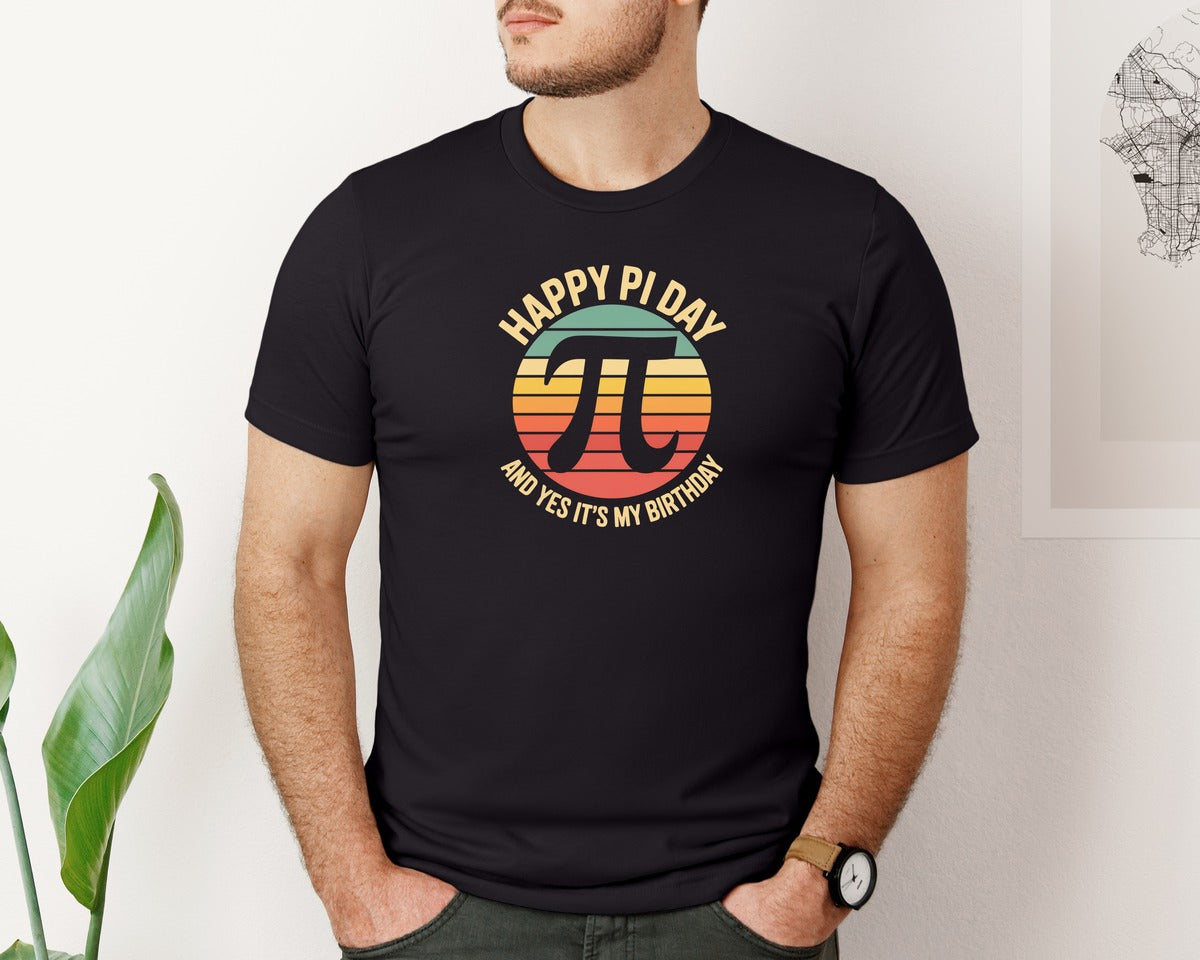 brand:Bella Canvas|color:Black|Happy Pi Day Birthday Retro Pi Tee Graphic T-Shirt