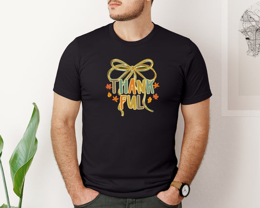 Thankful Fall Coquette Bow Graphic T-Shirt