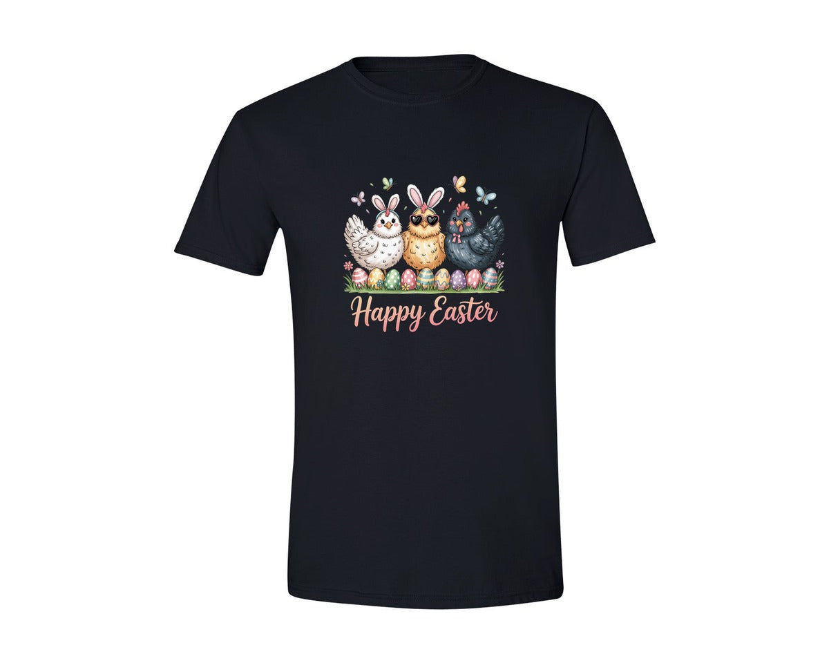 brand:Generic|color:Black|Happy Easter Day Chicken Bunny Graphic T-Shirt