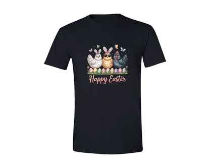 brand:Generic|color:Black|Happy Easter Day Chicken Bunny Graphic T-Shirt