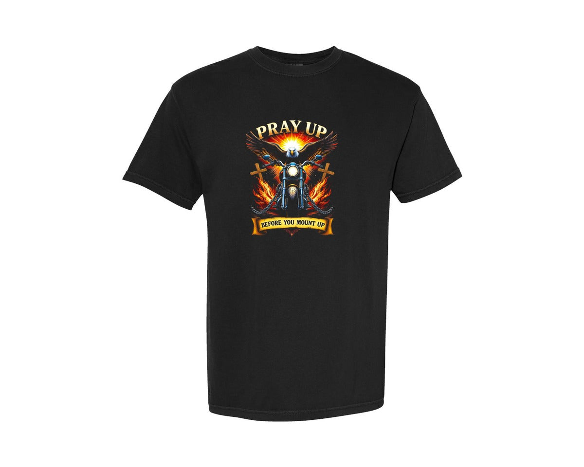 brand:Comfort Colors|color:Black|Pray Up Motorcycle Faith Graphic T-Shirt