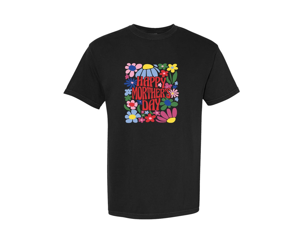 brand:Comfort Colors|color:Black|Happy Mothers Day Retro Flowers Graphic T-Shirt