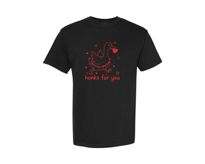 brand:Comfort Colors|color:Black|Honks For You Cute Goose Valentine Graphic T-Shirt