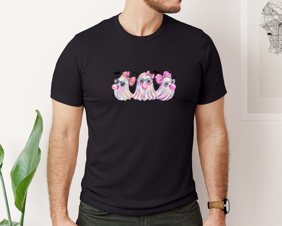 brand:Bella Canvas|color:Black|Iridescent Coquette Ghost Halloween 2 Graphic T-Shirt