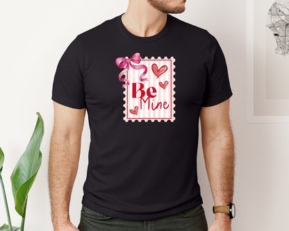 brand:Bella Canvas|color:Black|Coquette Bow Valentine Postage Stamp Graphic T-Shirt