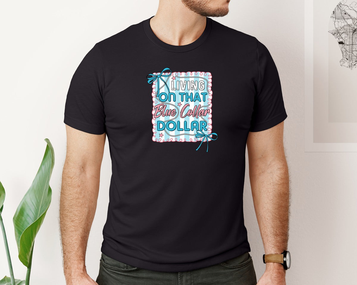 brand:Bella Canvas|color:Black|Preppy Western Blue Collar Dollar Graphic T-Shirt