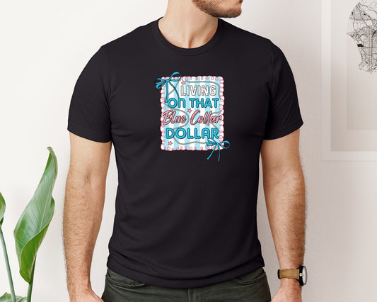 Preppy Western Blue Collar Dollar Graphic T-Shirt