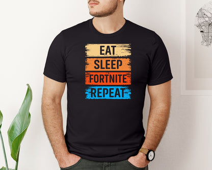 brand:Bella Canvas|color:Black|Eat Sleep Fortnite Repeat 5 Graphic T-Shirt